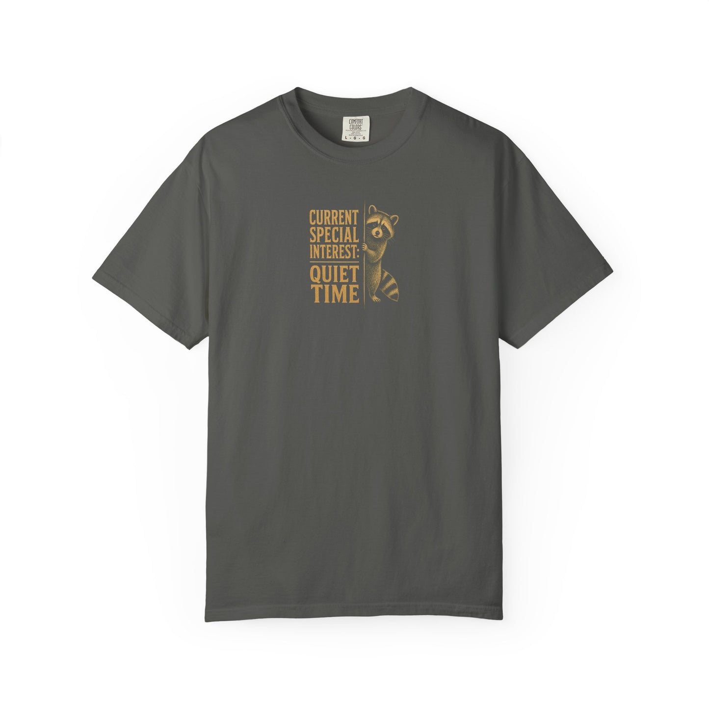 "Current Special Interest: Quiet Time" Cute Raccoon Graphic Tee