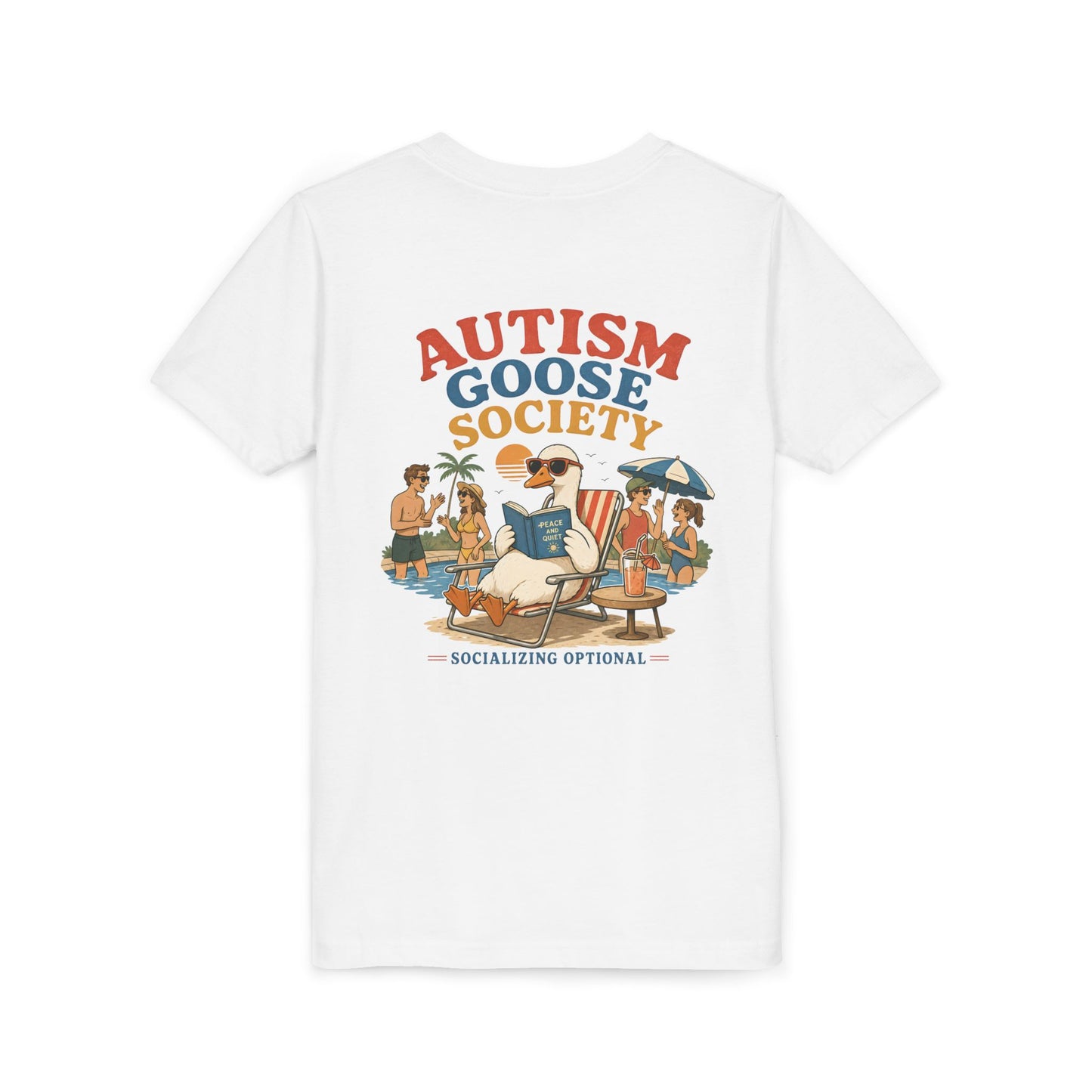 Silly Goose Youth Tee — "Autism Goose Society" Beach Graphic, Socializing Optional