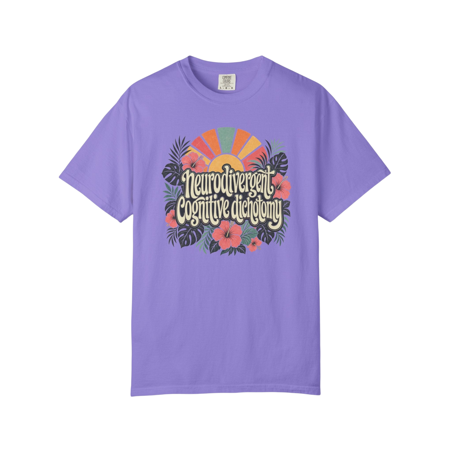 Neurodivergent Cognitive Dichotomy T-Shirt — Retro Floral Sunburst Awareness Tee