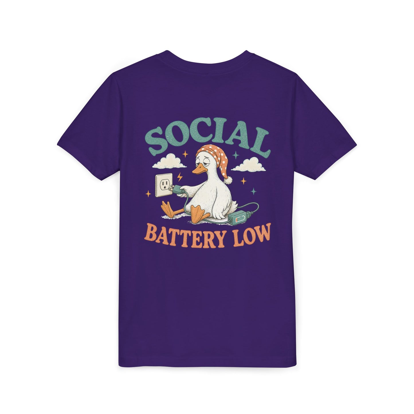 Youth Tee — Social Battery Low Silly Goose Graphic BACK PRINT