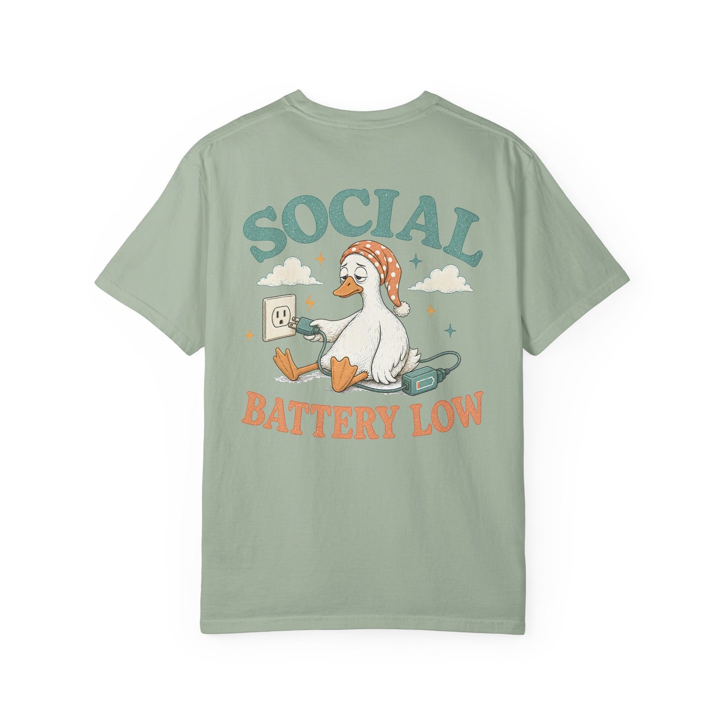 Social Battery Low T-Shirt —BACK PRINT- Introvert Silly Goose Graphic Tee