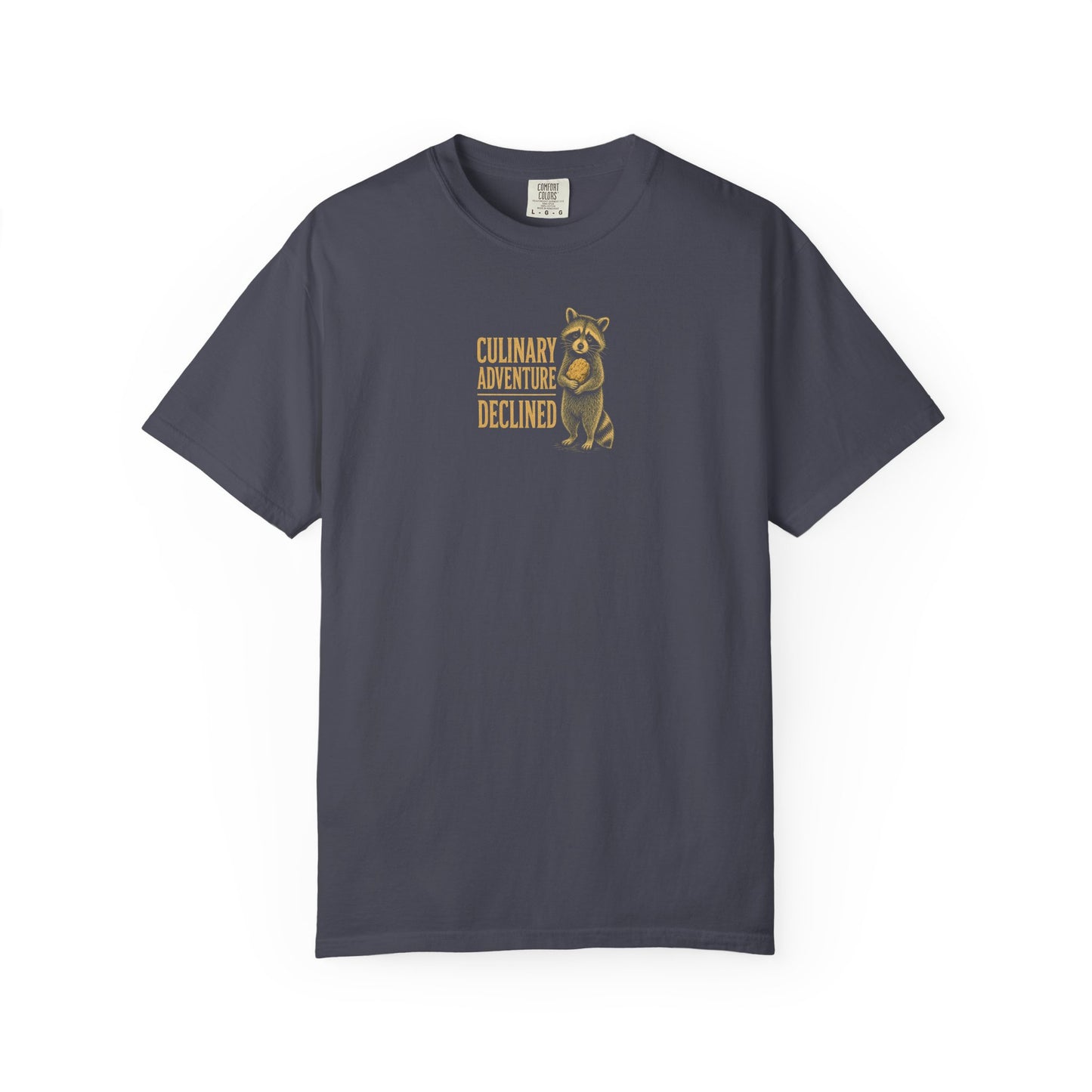 Culinary Adventure Declined T-Shirt — Food Routine Raccoon Graphic Tee