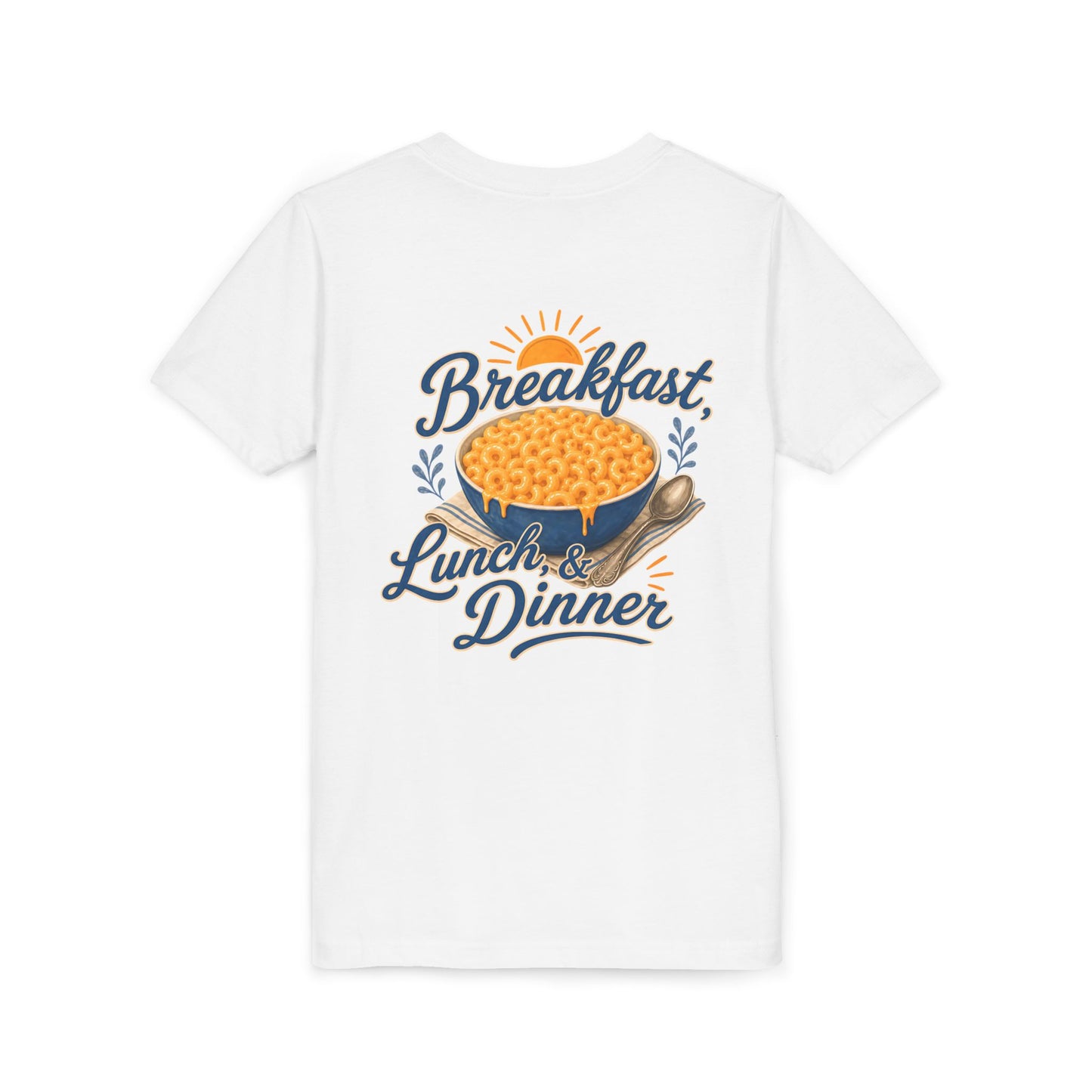"Breakfast, Lunch & Dinner" Macaroni and Cheese Bowl Graphic Youth Tee — BACK PRINT