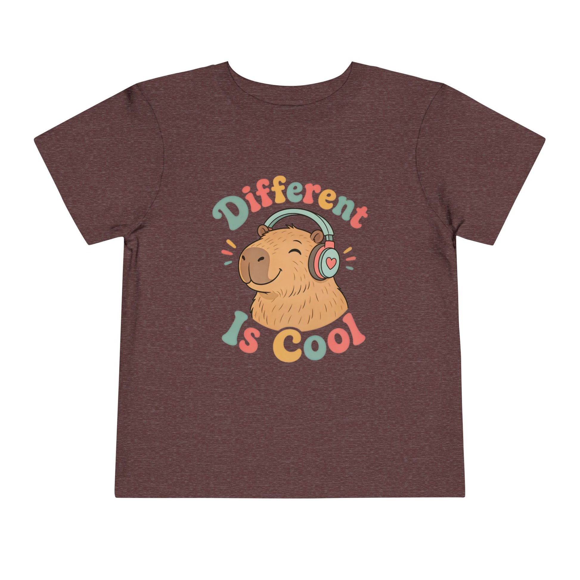 Toddler Tee — 'Different Is Cool' Capybara Graphic Kids Shirt - Heather Maroon, 3T image
