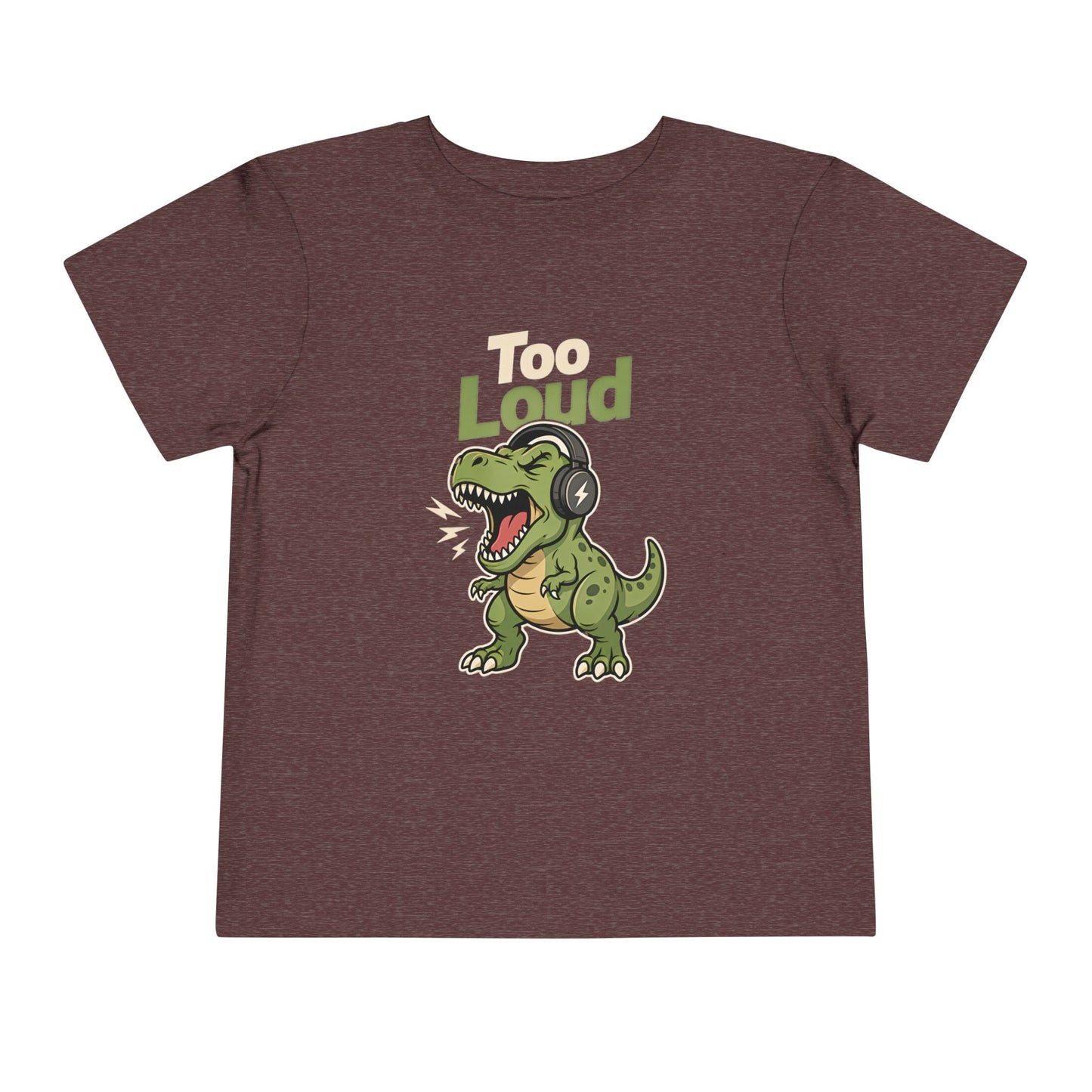 Toddler Tee — 'Too Loud' Headphone T-Rex Graphic Shirt