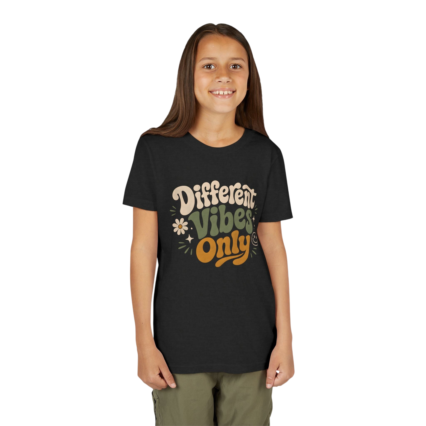 Youth Tee — "Different Vibes Only" Retro Flower Kids T-Shirt