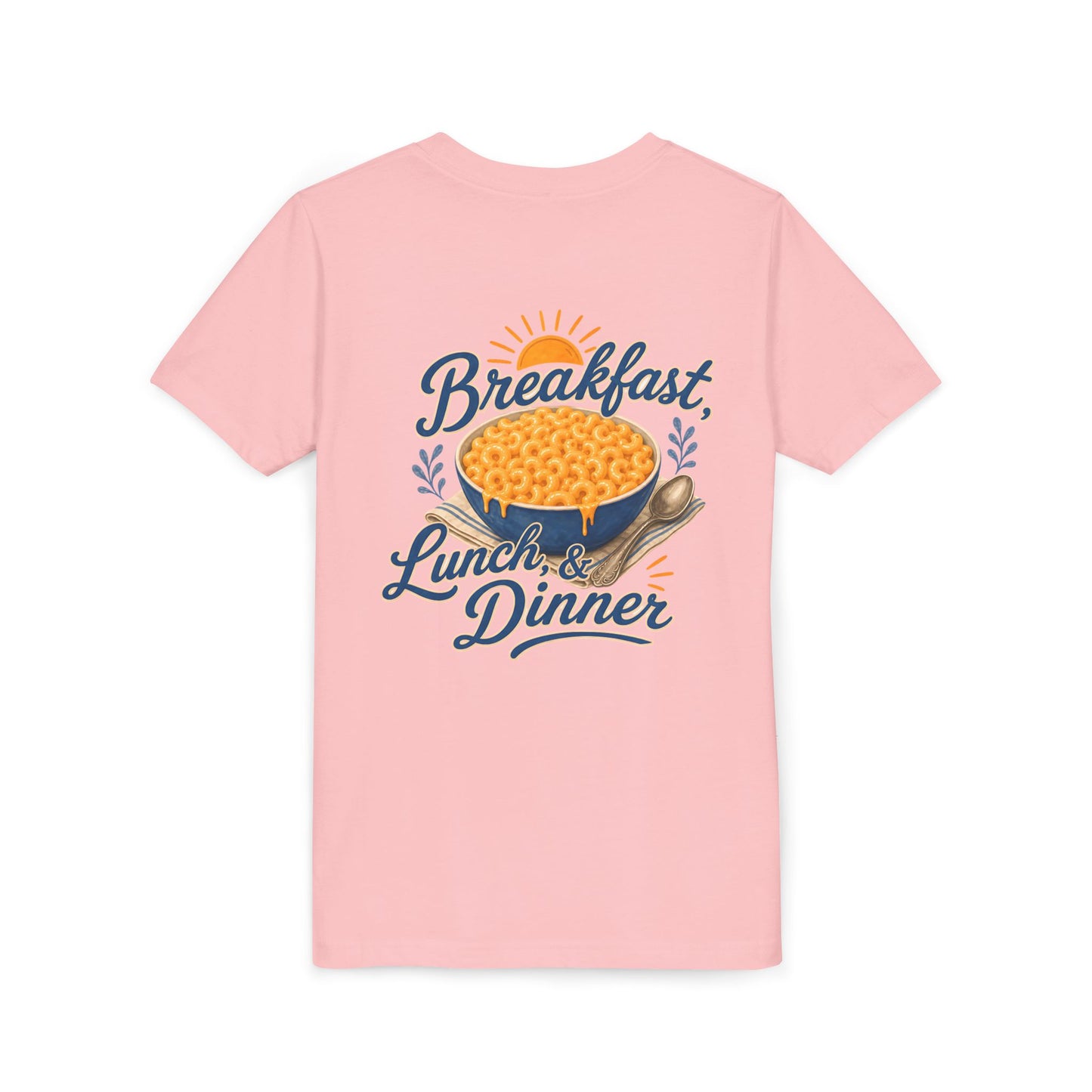 "Breakfast, Lunch & Dinner" Macaroni and Cheese Bowl Graphic Youth Tee — BACK PRINT