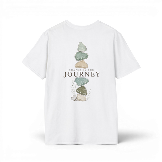 "SHAPED BY THE JOURNEY"  Coastal inspired Sea Glass t-shirt