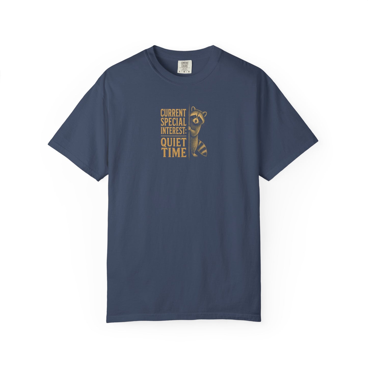 "Current Special Interest: Quiet Time" Cute Raccoon Graphic Tee