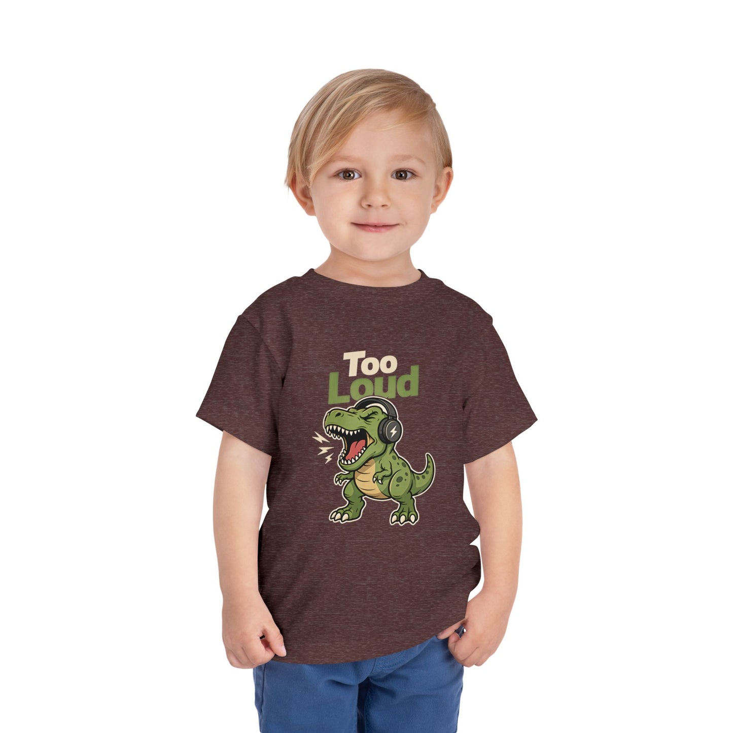 Toddler Tee — 'Too Loud' Headphone T-Rex Graphic Shirt