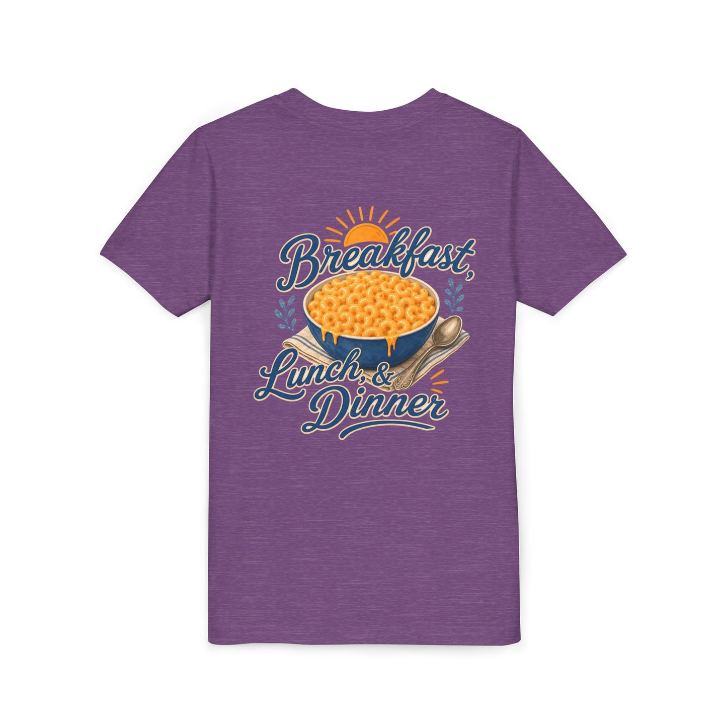 "Breakfast, Lunch & Dinner" Macaroni and Cheese Bowl Graphic Youth Tee — BACK PRINT
