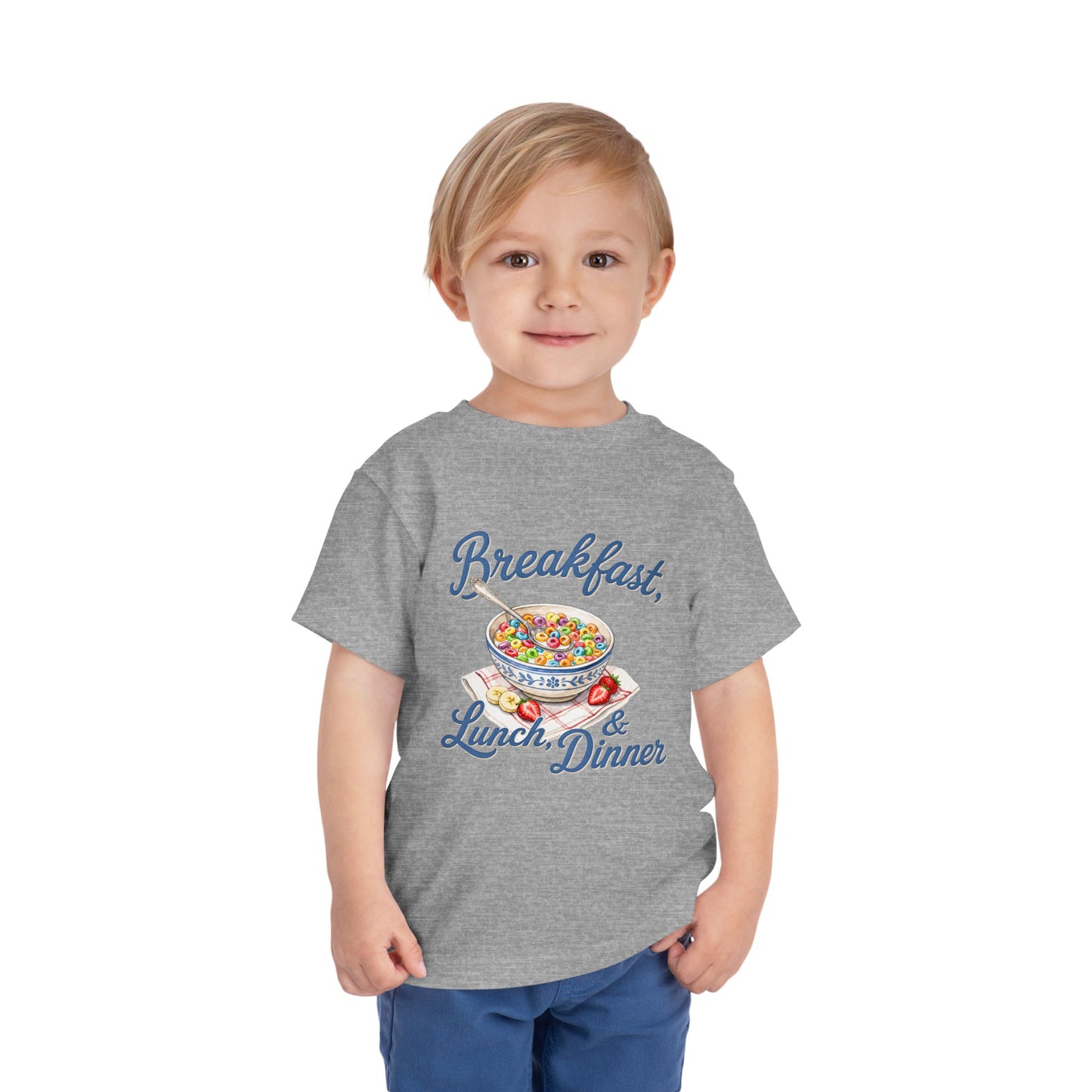 Toddler Tee — “Breakfast, Lunch & Dinner” Cereal Bowl Kids Shirt