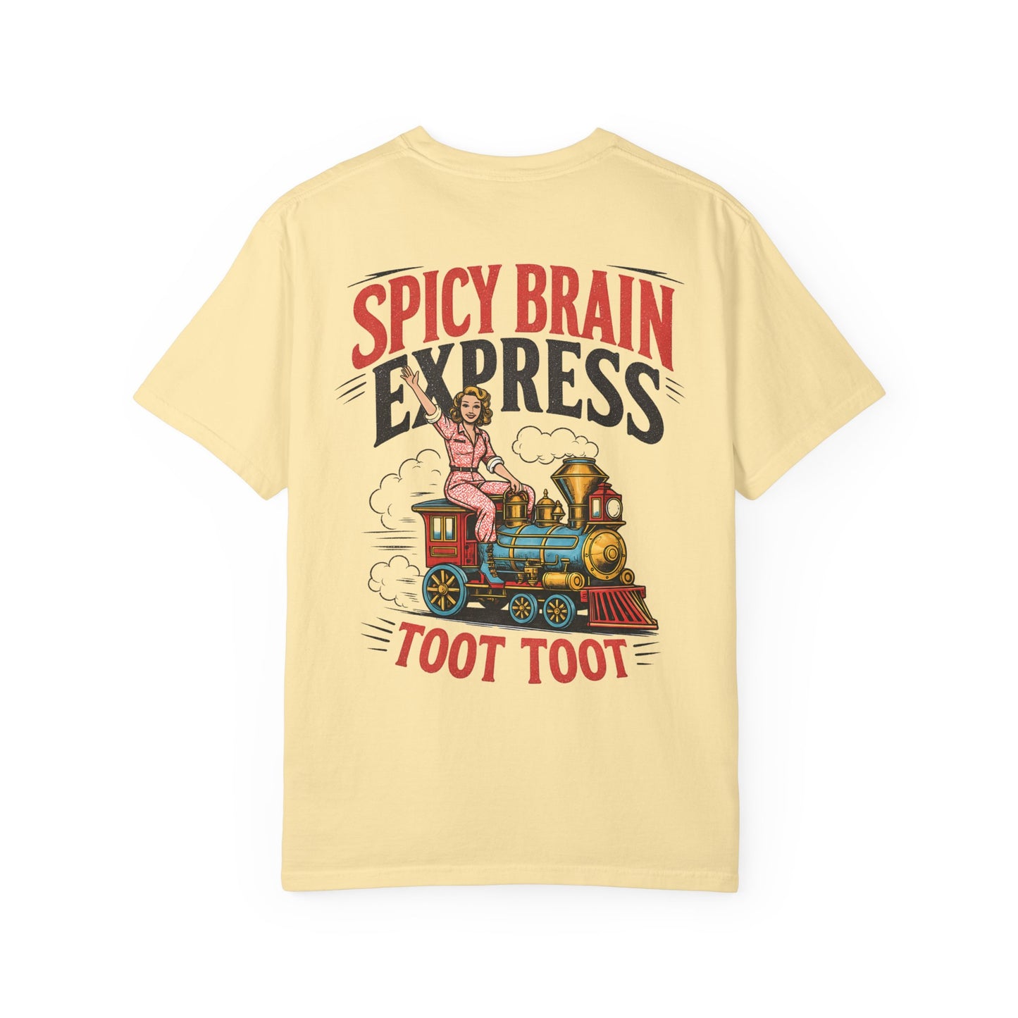 Spicy Brain Express T‑Shirt — Vintage Train Graphic "Toot Toot" BACK PRINT