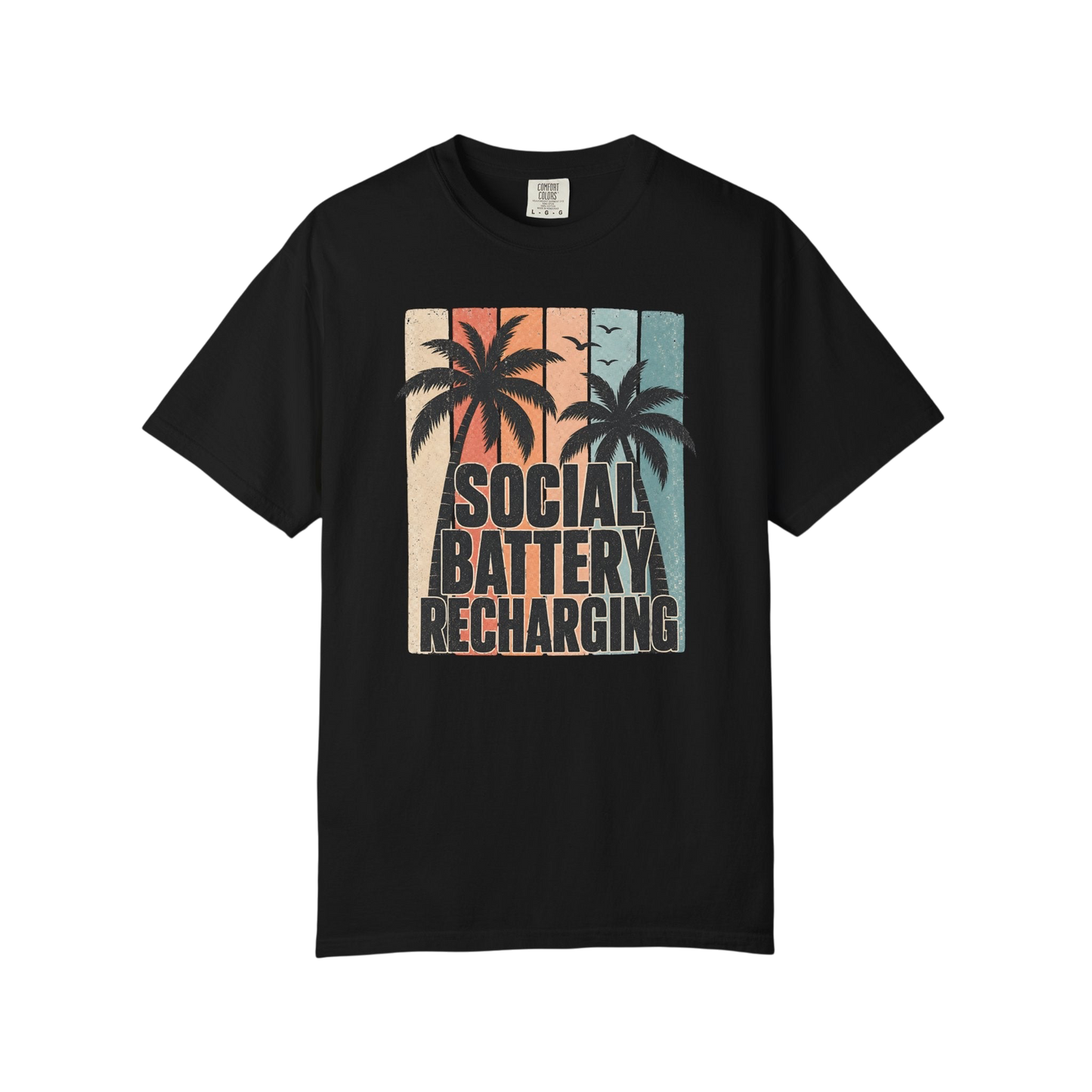 Social Battery Recharging T-Shirt — Retro Palm Beach Vacation Tee