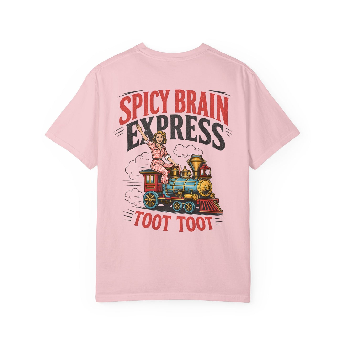 Spicy Brain Express T‑Shirt — Vintage Train Graphic "Toot Toot" BACK PRINT