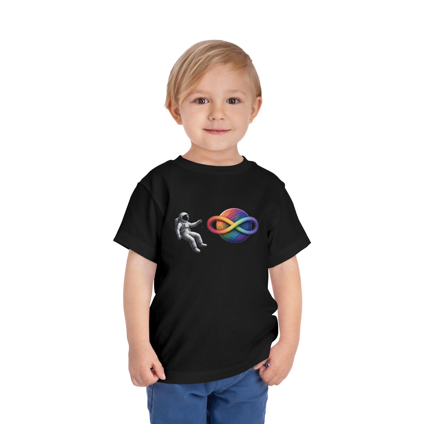 Toddler Tee — Rainbow Infinity Planet & Astronaut Graphic