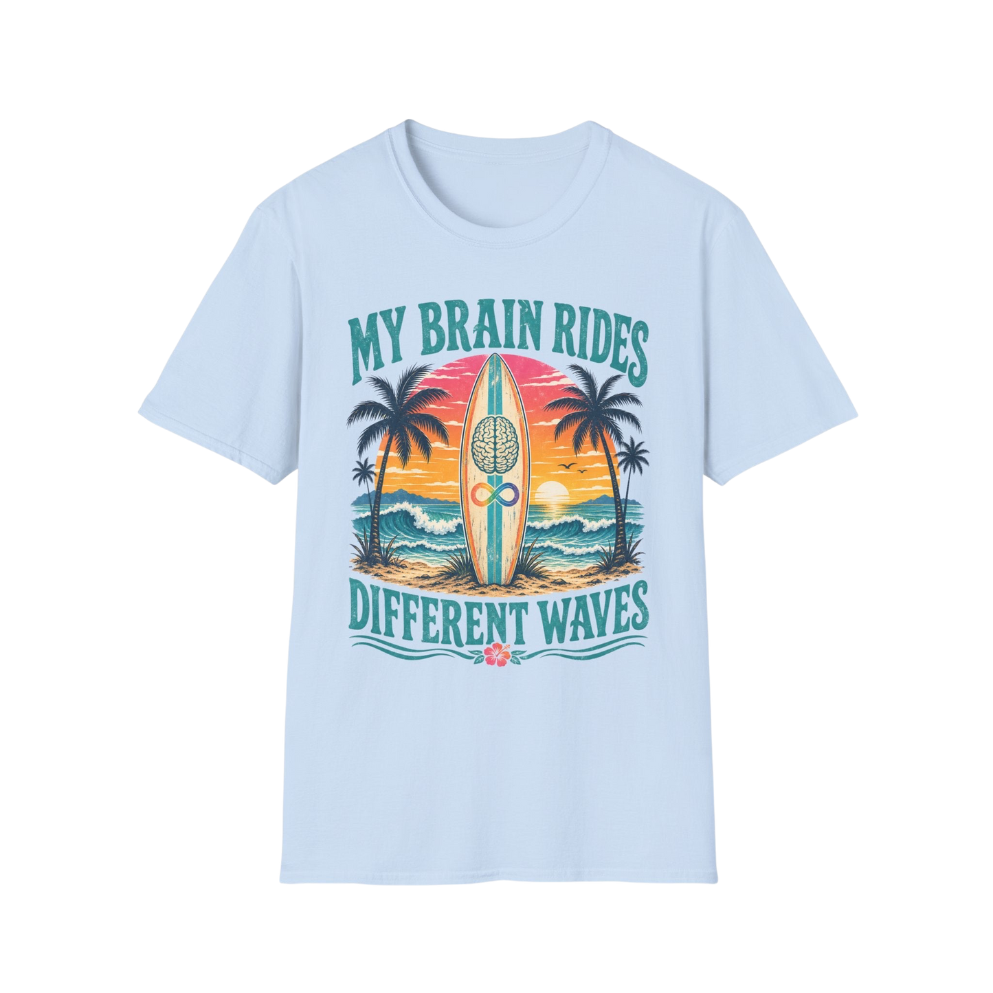 Graphic T-Shirt — "My Brain Rides Different Waves" Surf Retro Tee