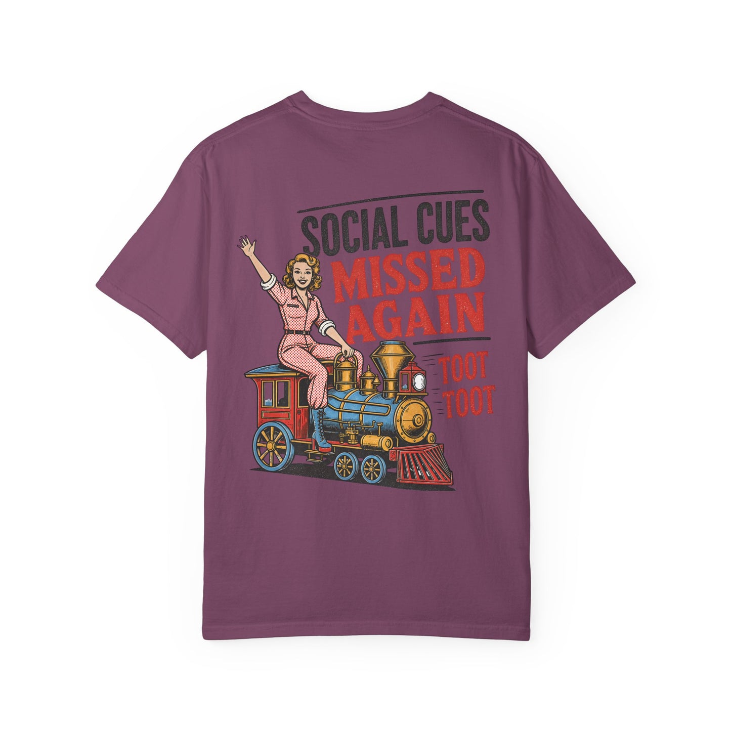 Social Cues Missed Again T-Shirt Vintage Train BACK PRINT