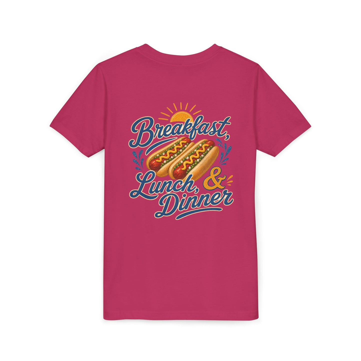 “Breakfast, Lunch & Dinner” Hot Dog Graphic Tee Youth BACK PRINT —