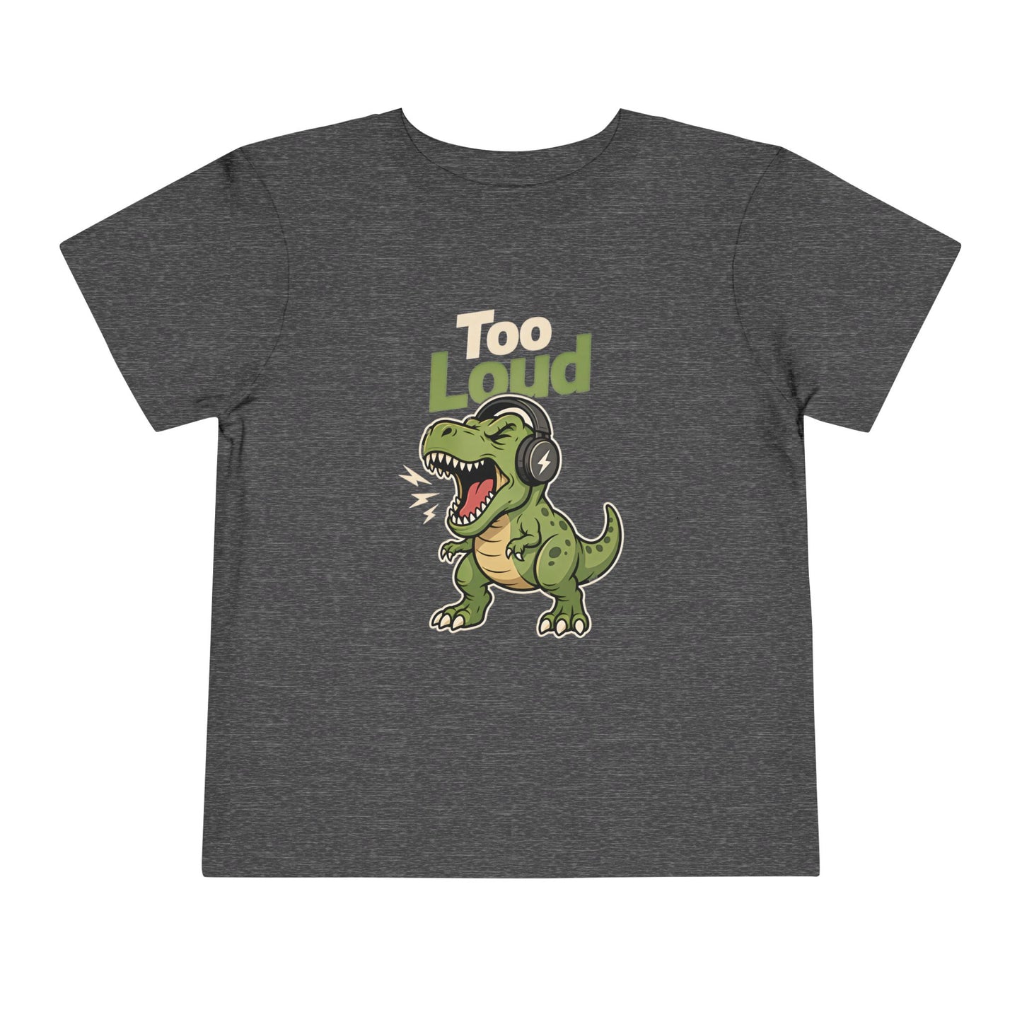 Toddler Tee — 'Too Loud' Headphone T-Rex Graphic Shirt