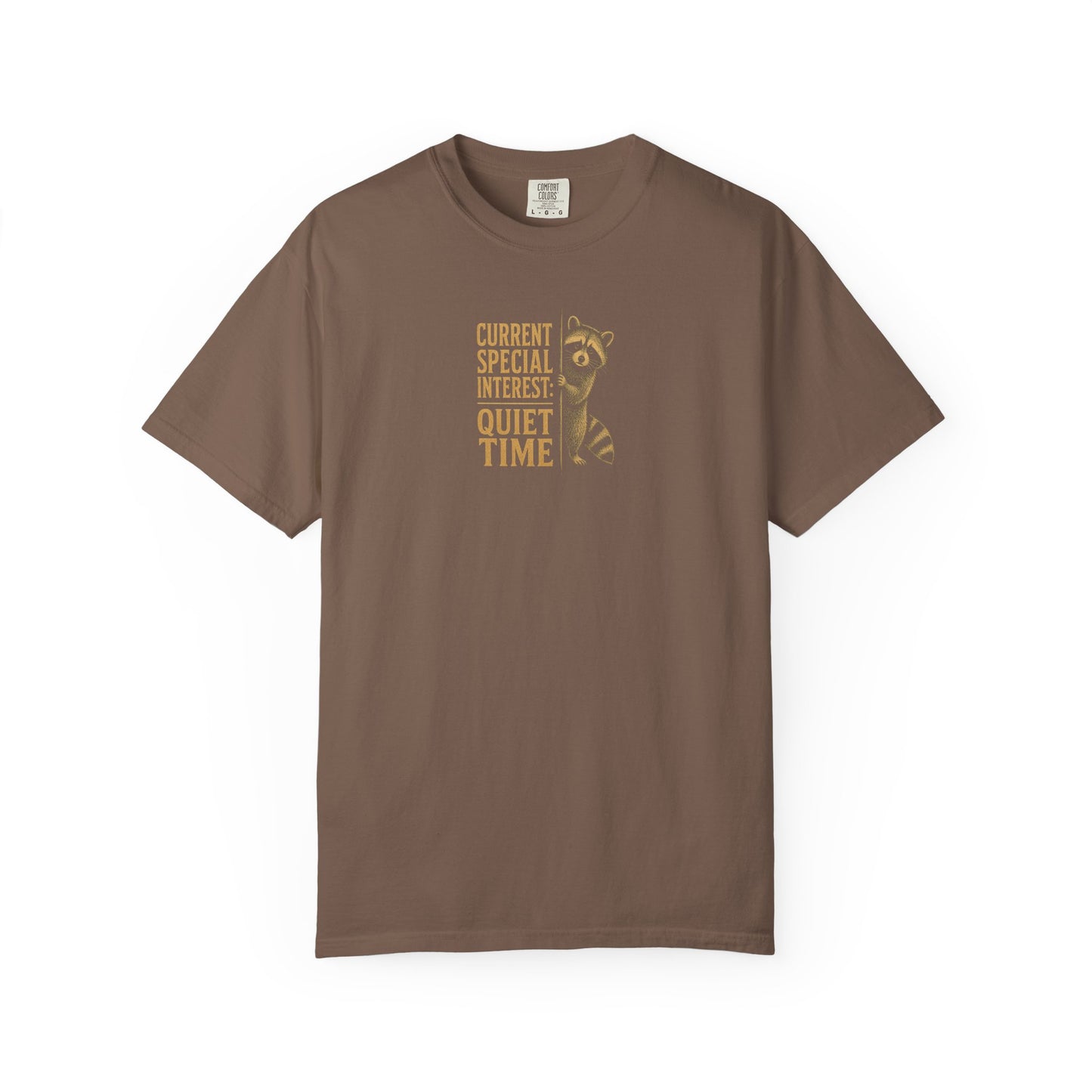 "Current Special Interest: Quiet Time" Cute Raccoon Graphic Tee