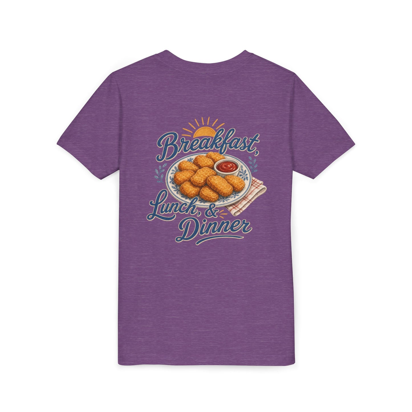 "Breakfast, Lunch & Dinner" Chicken Nugget Graphic Youth Tee — BACK PRINT