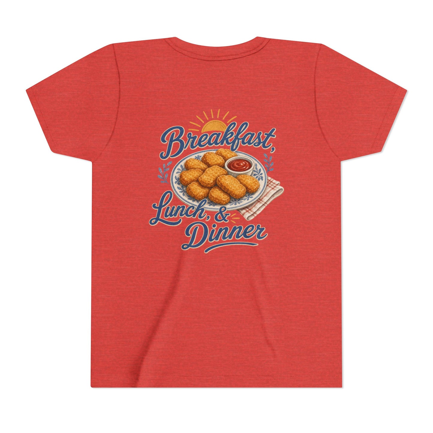 "Breakfast, Lunch & Dinner" Chicken Nugget Graphic Youth Tee — BACK PRINT