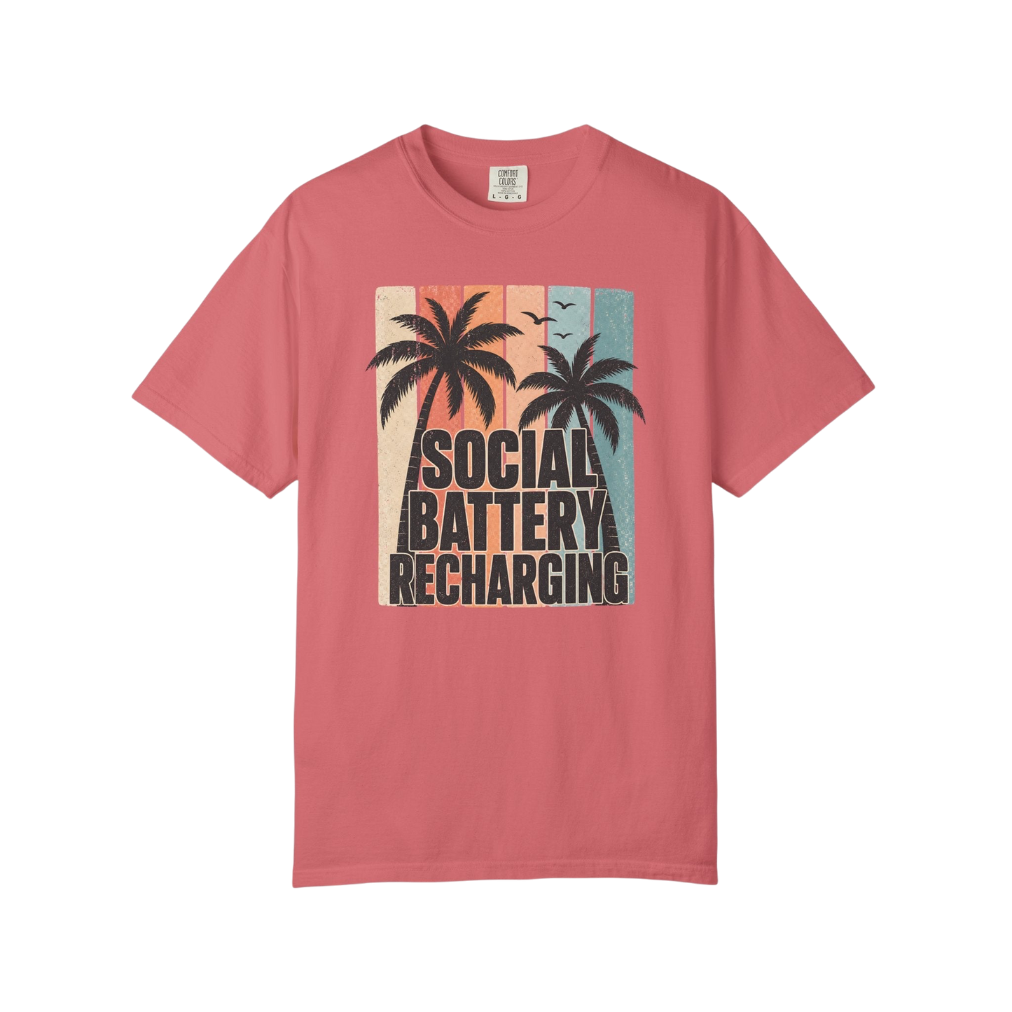Social Battery Recharging T-Shirt — Retro Palm Beach Vacation Tee