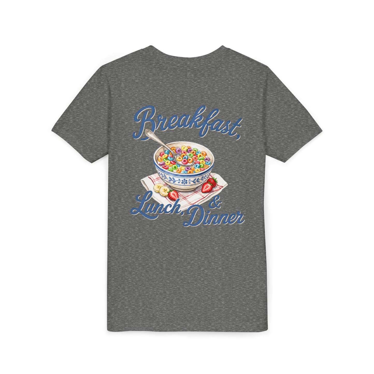 “Breakfast, Lunch & Dinner” Cereal Bowl Kids Youth Tee - Shirt BACK PRINT