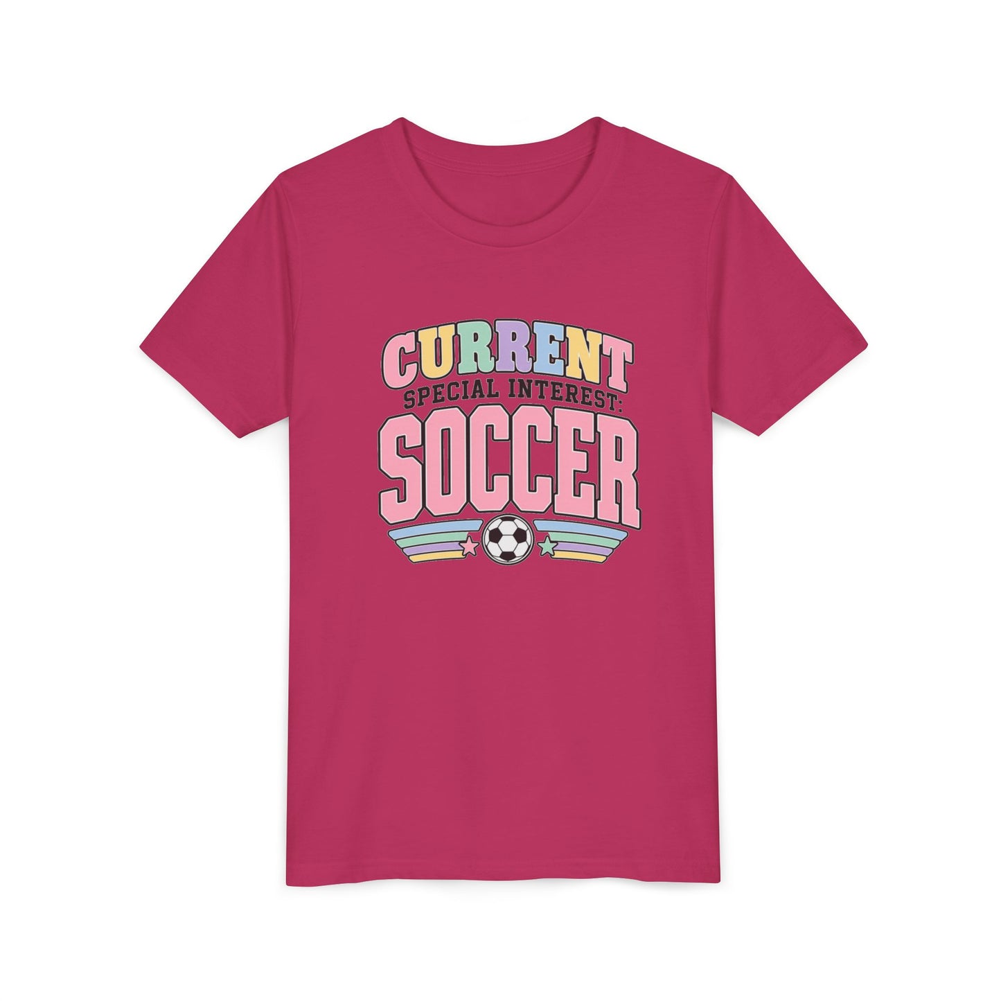 "Current Special Interest: Soccer" Pastel Soccer T-Shirt Youth Tee —