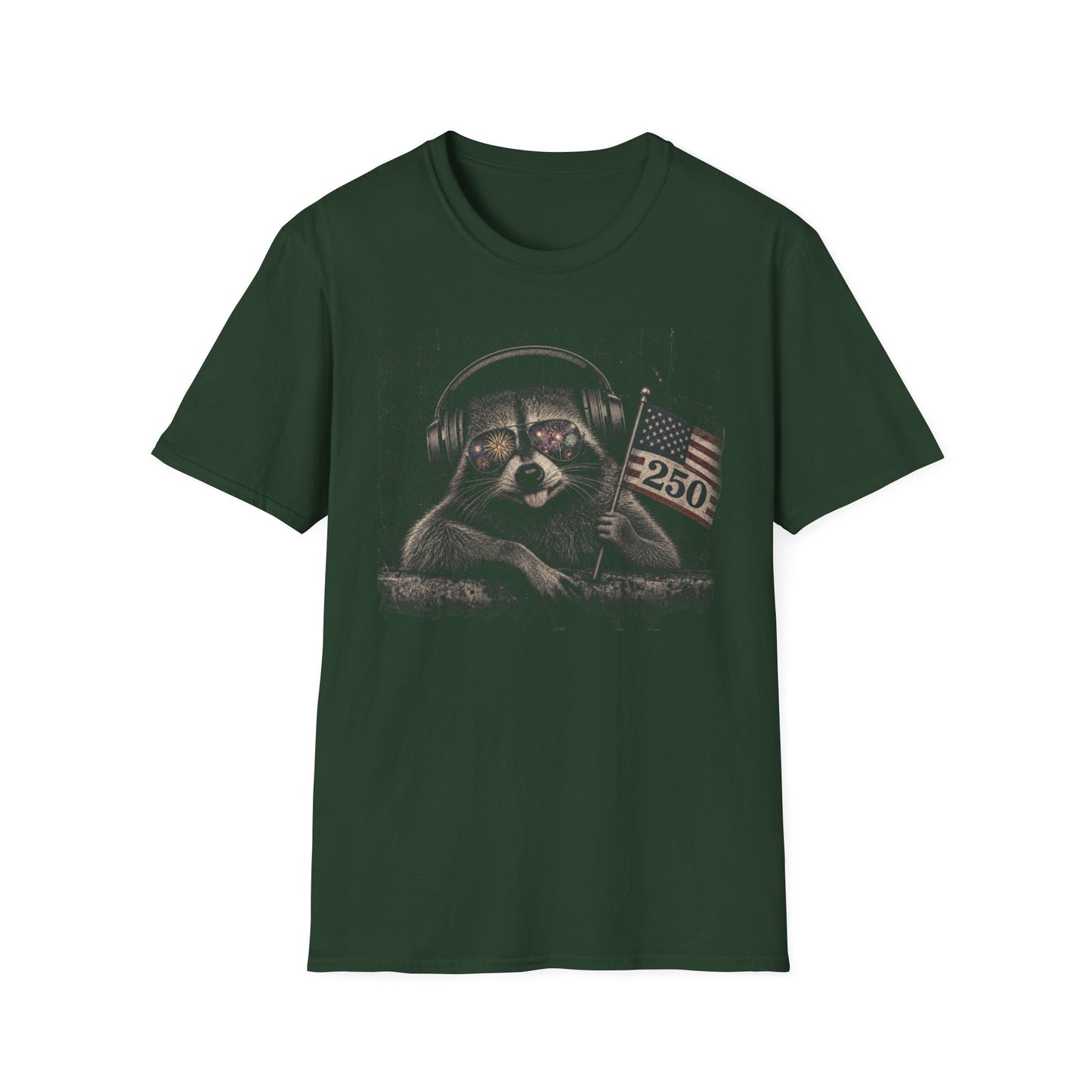 Raccoon With Headphones & Flag 4th of July — Retro America's 250th Anniversary  Americana Graphic T-Shirt