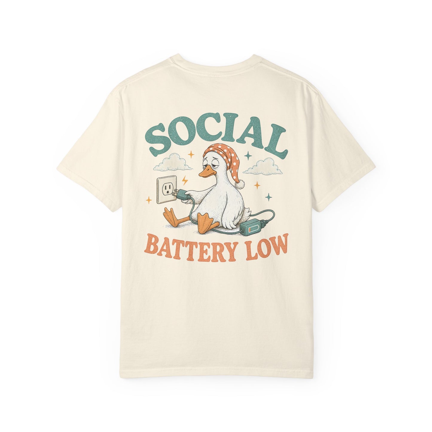 Social Battery Low T-Shirt —BACK PRINT- Introvert Silly Goose Graphic Tee