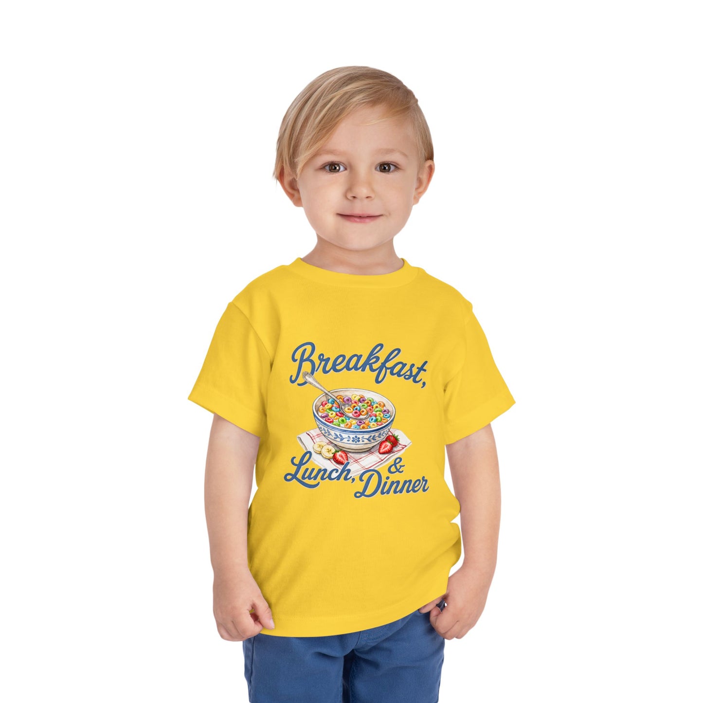 Toddler Tee — “Breakfast, Lunch & Dinner” Cereal Bowl Kids Shirt