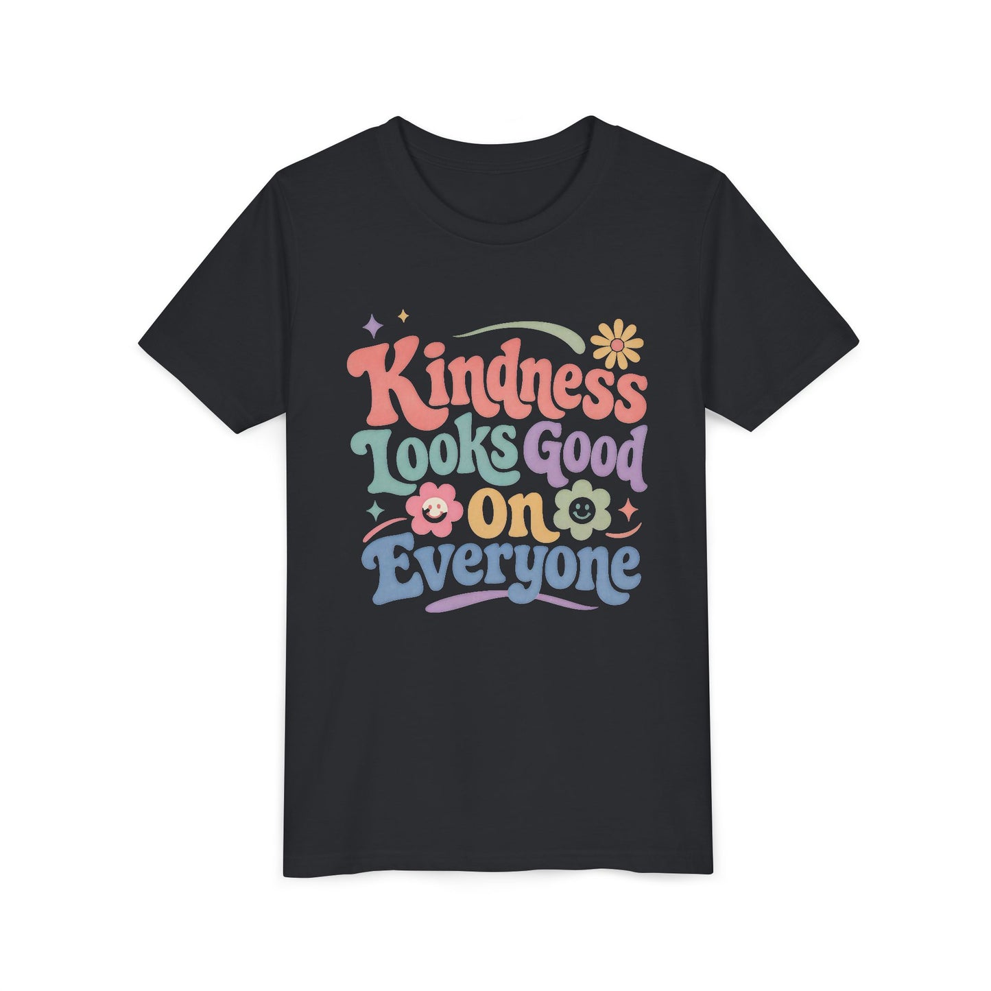 Youth Tee — "Kindness Looks Good On Everyone" Retro Floral Kids T-Shirt