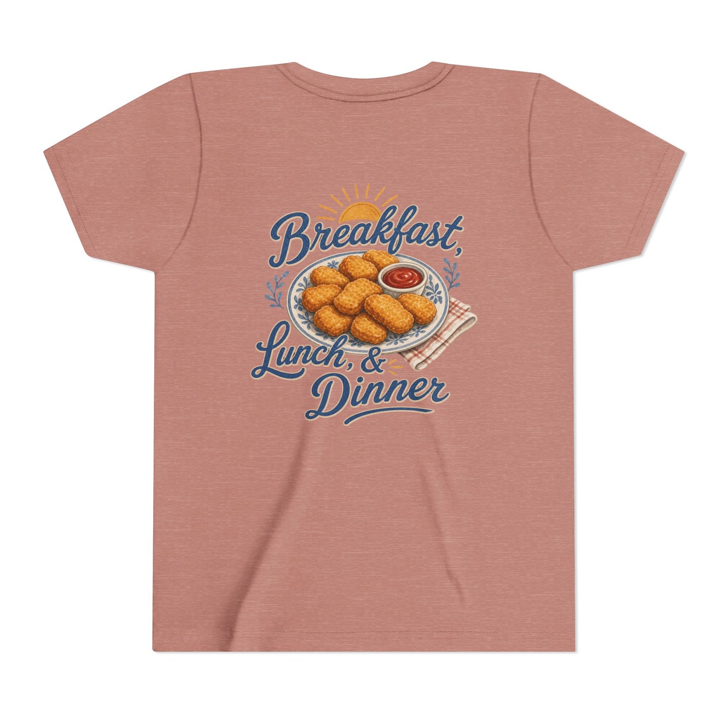"Breakfast, Lunch & Dinner" Chicken Nugget Graphic Youth Tee — BACK PRINT