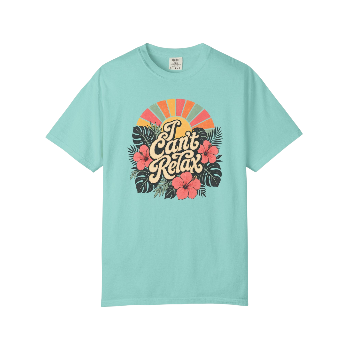 I Can't Relax Retro Floral T-Shirt — ADHD Funny Tropical Sunset Graphic Tee