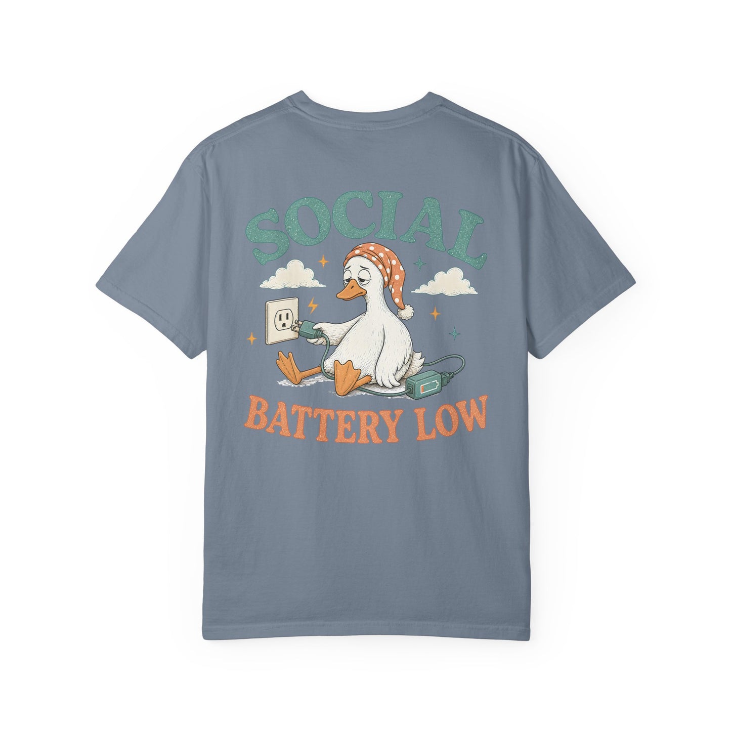 Social Battery Low T-Shirt —BACK PRINT- Introvert Silly Goose Graphic Tee