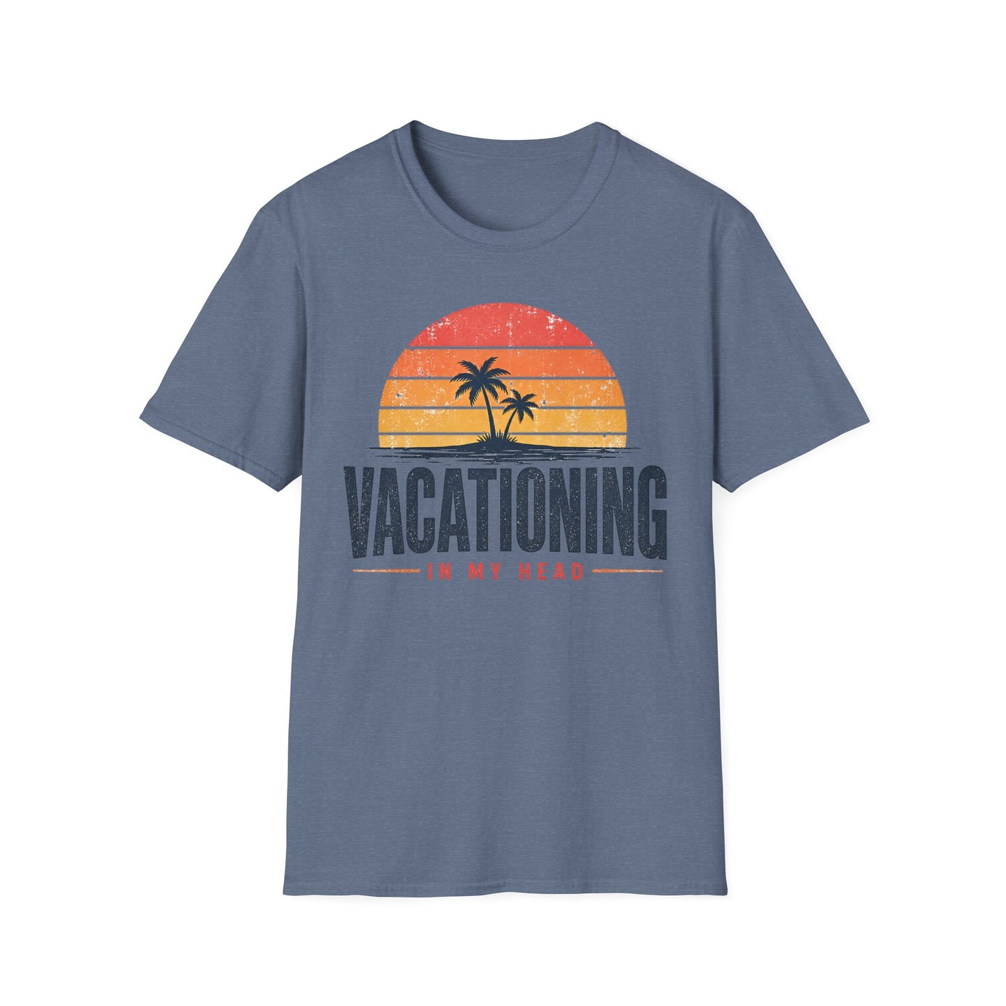 Vacationing T-Shirt — Retro Palm Sunset "Vacationing in My Head" Tee