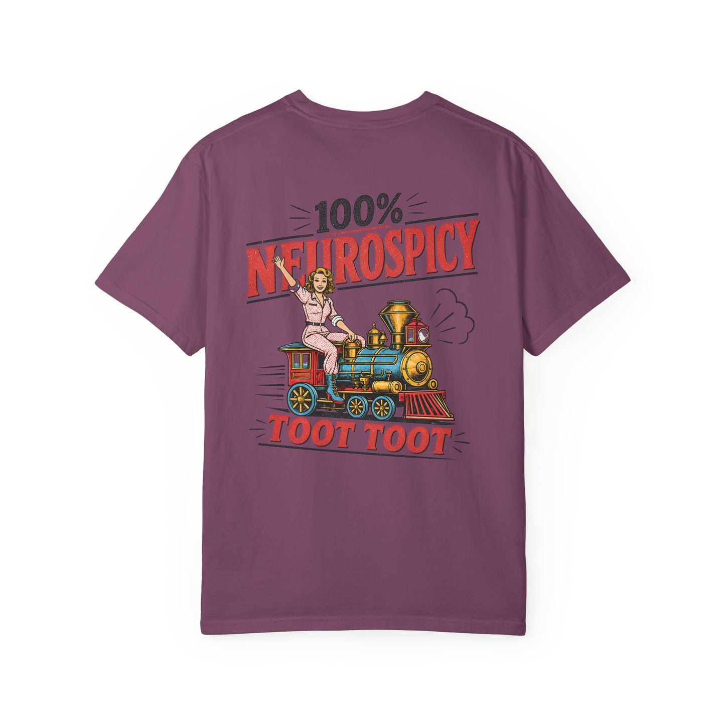 100% Neurospicy T-Shirt — Vintage Train 'Toot Toot' Graphic Tee BACK PRINT