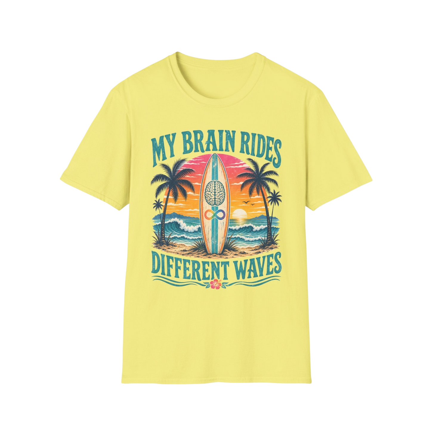 Graphic T-Shirt — "My Brain Rides Different Waves" Surf Retro Tee