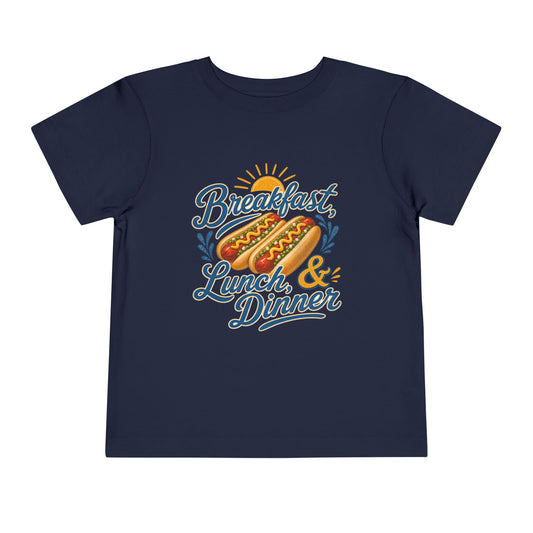 "Breakfast, Lunch & Dinner" Hot Dog Kids T‑Shirt Toddler Tee —