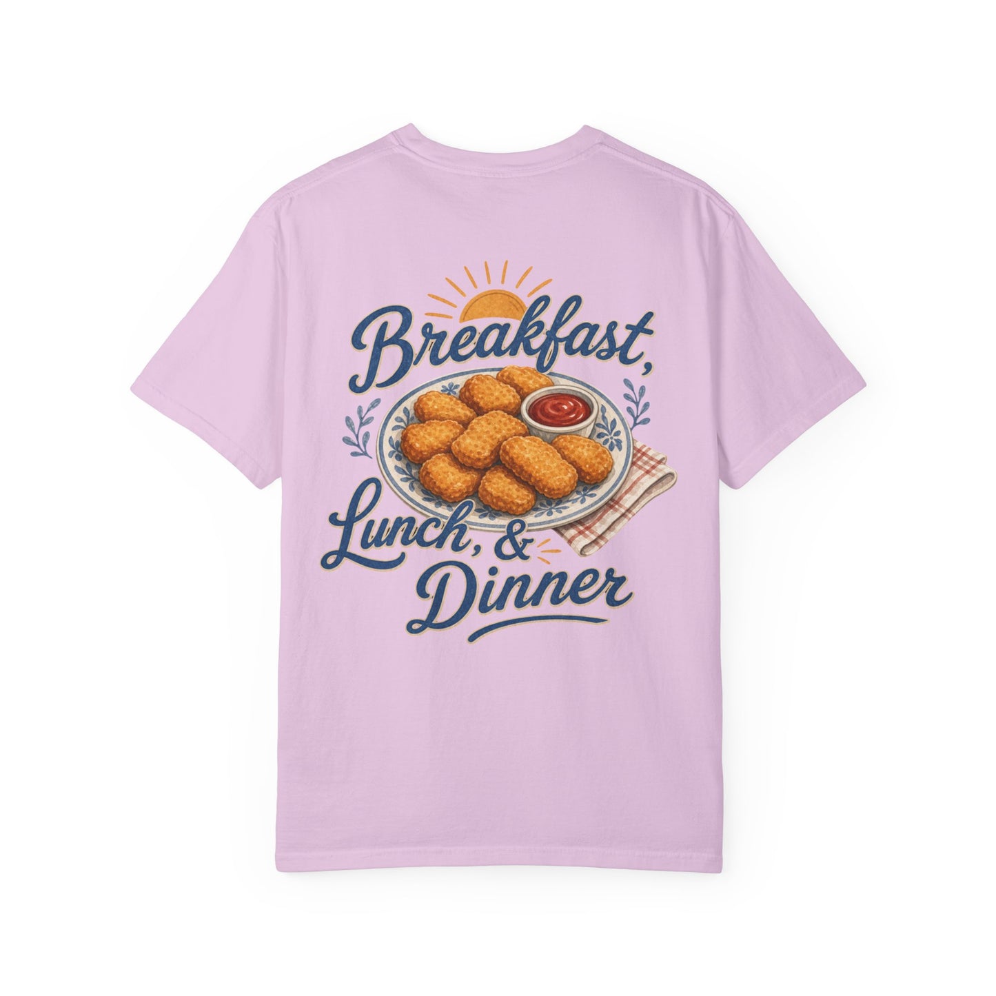 Chicken Nugget T-Shirt — “Breakfast, Lunch & Dinner” Retro Food Graphic Tee Adult BACK PRINT