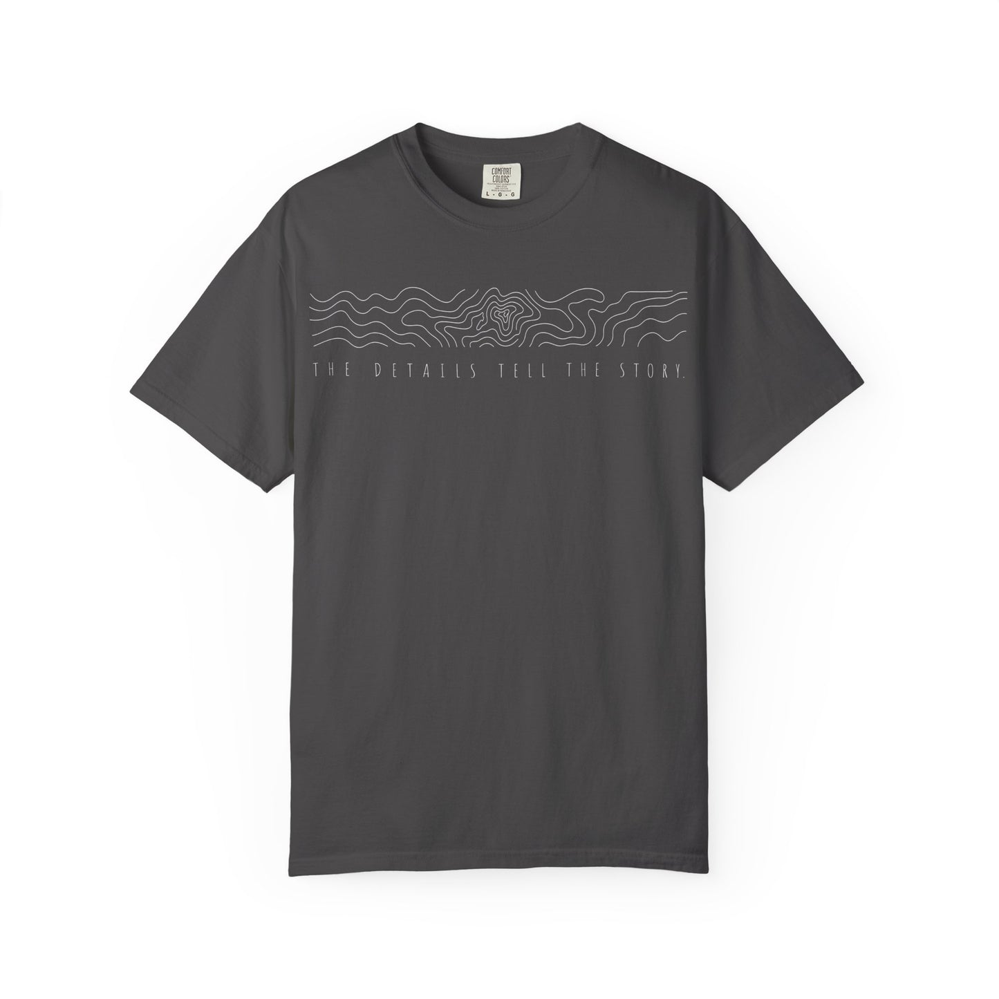 "The Details Tell The Story" White Print minimal graphic t-shirt