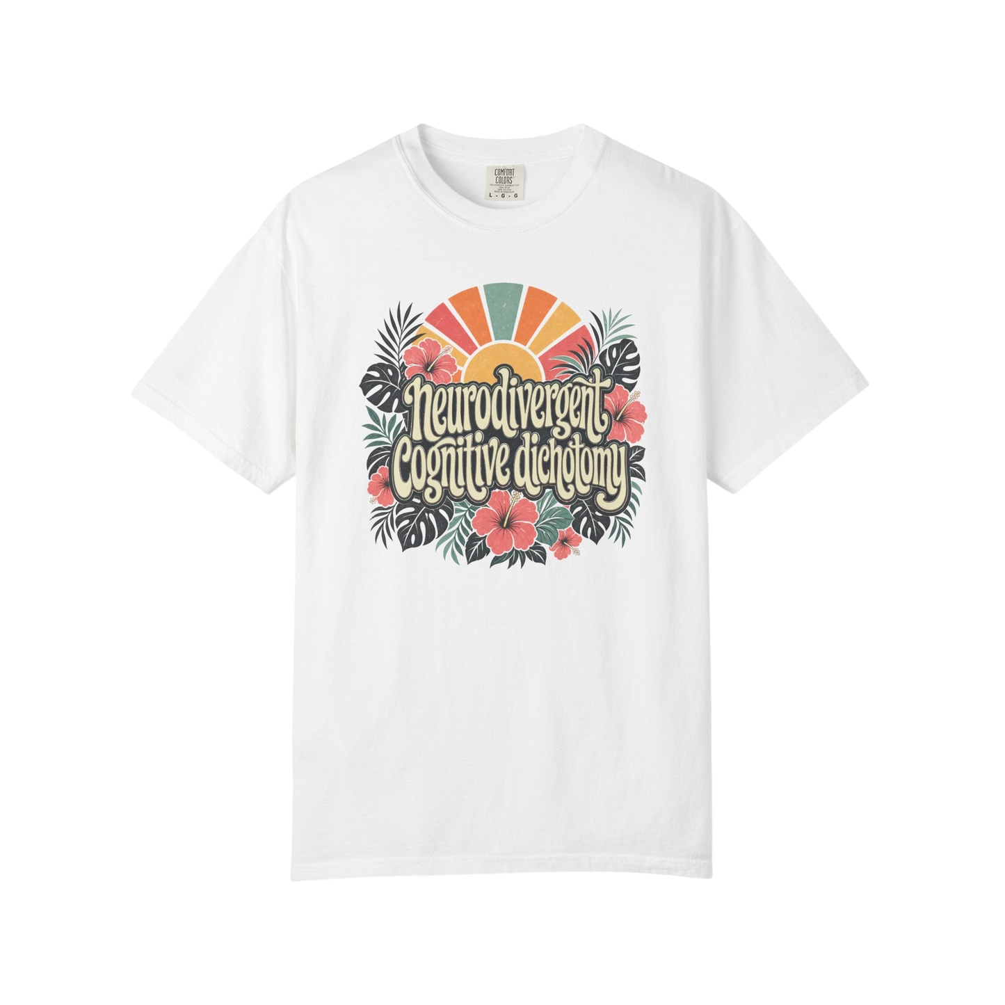 Neurodivergent Cognitive Dichotomy T-Shirt — Retro Floral Sunburst Awareness Tee