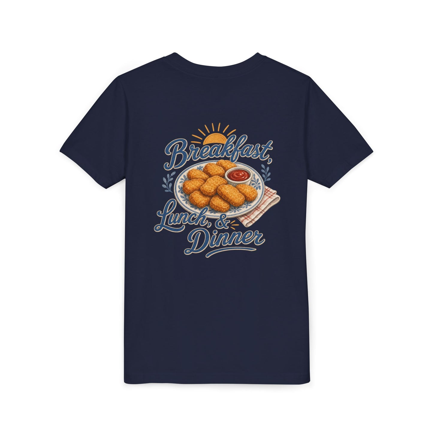 "Breakfast, Lunch & Dinner" Chicken Nugget Graphic Youth Tee — BACK PRINT