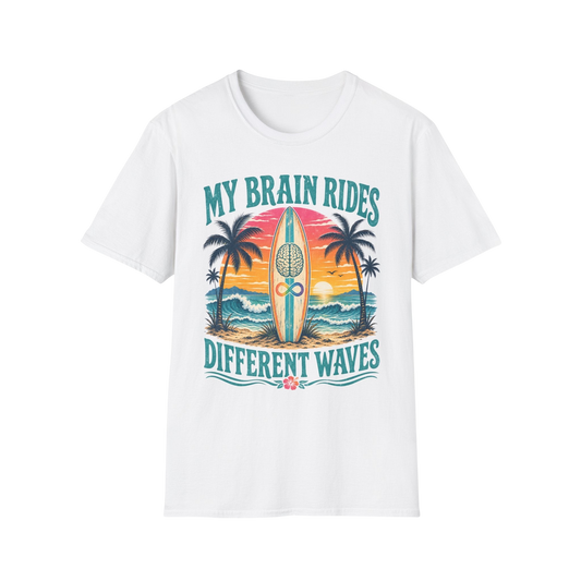 Graphic T-Shirt — "My Brain Rides Different Waves" Surf Retro Tee