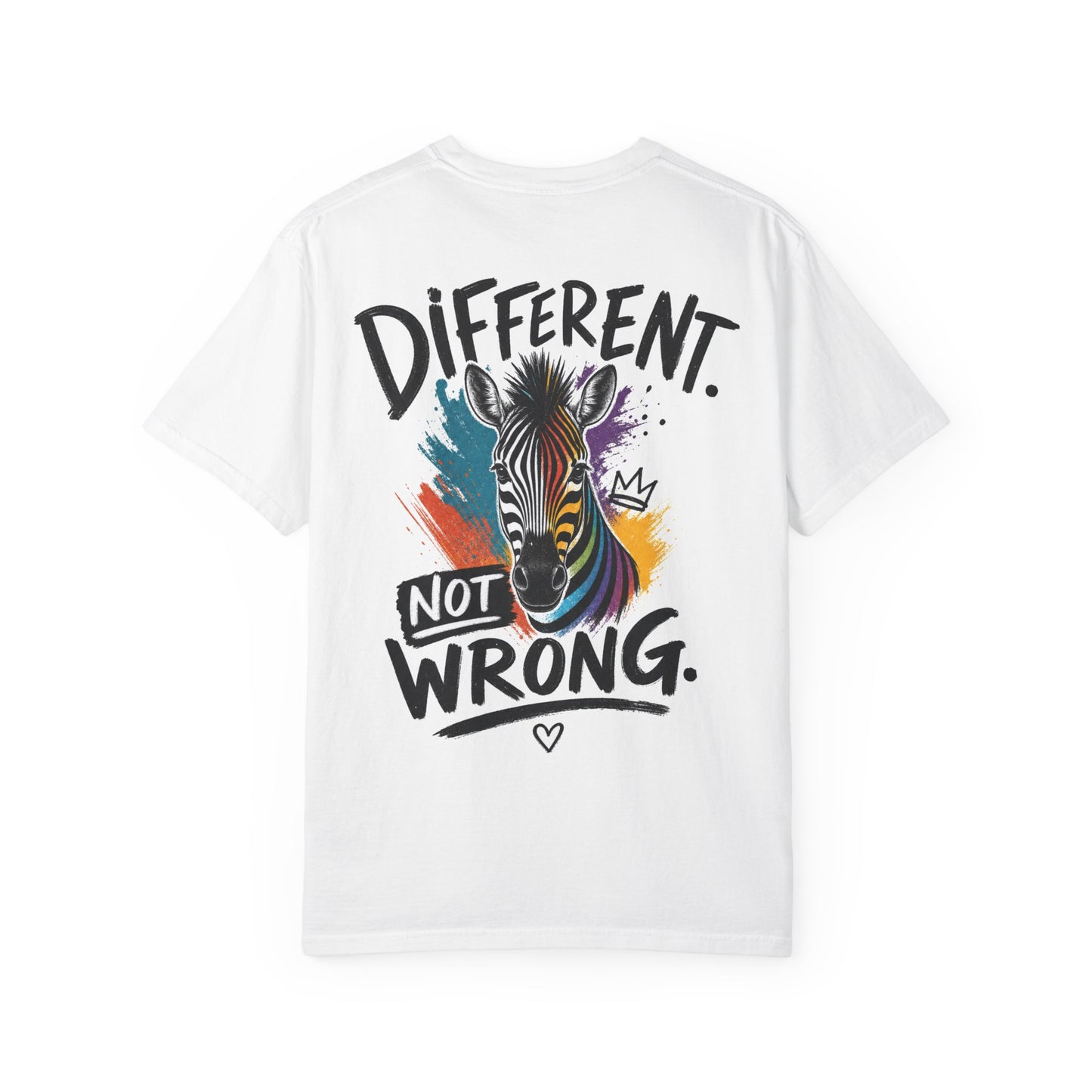 Different Not Wrong Zebra T-Shirt — Neurodivergent Colorful Inspirational Graphic Tee