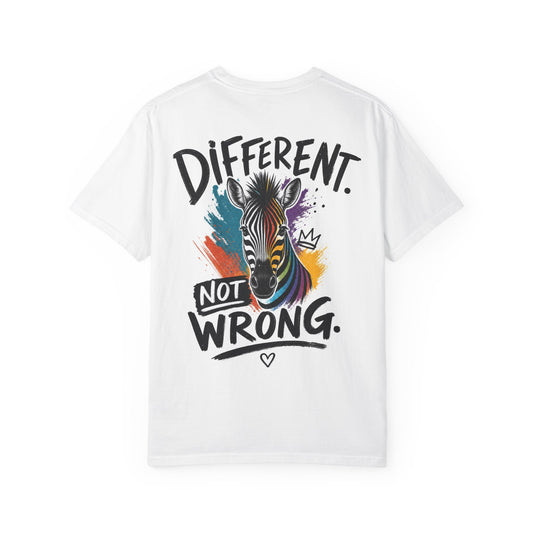 Different Not Wrong Zebra T-Shirt — Neurodivergent Colorful Inspirational Graphic Tee