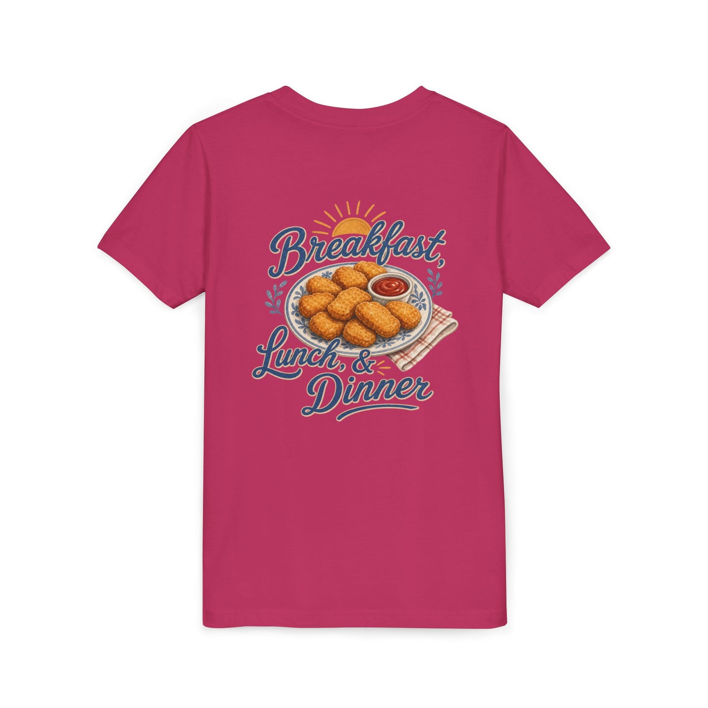 "Breakfast, Lunch & Dinner" Chicken Nugget Graphic Youth Tee — BACK PRINT