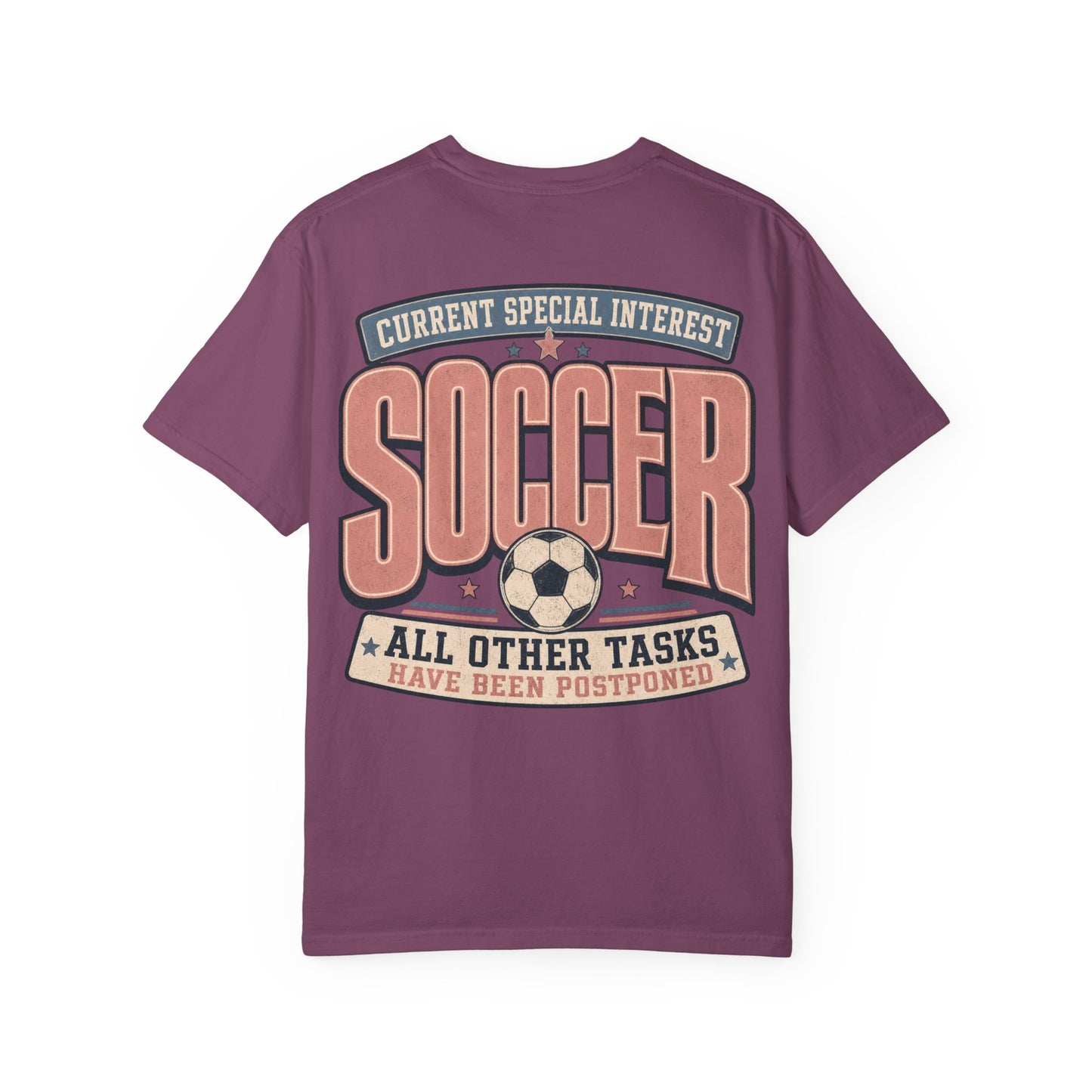 Soccer Graphic T-Shirt — “Current Special Interest: Soccer” Vintage Sports Tee Adult BACK PRINT